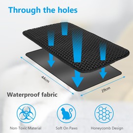 Adiwo Cat Litter Tray Mat, 45 x 30 cm Cat Litter Mat, Non-slip Cat Litter Trapping Mat, Waterproof Double Layer Honeycomb Design Litter Box Mat, Easy Clean Washable EVA Material