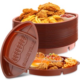 Wiwiqing 24 Pcs Football Serving Trays, Large 13.4 x 8.5 Inch Plastic Football Snack Thick Trays, Game Day Tray Includes 2 Dip Sections, Tailgate Party Football Serveware Football Party Decorations