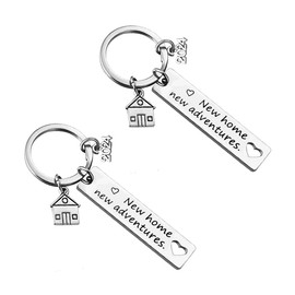 2PCS New Home Keychain Set 2024 New House Keychain Silver Housewarming Gift for New Homeowners Stainless Steels First Home Gifts Keyrings for Couple Women Men