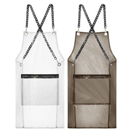 MIKI WELL Adjustable Chains Apron with pocket - Waterproof Transparent Salon Apron,One-Size-Fits-Most people(2 Pack)