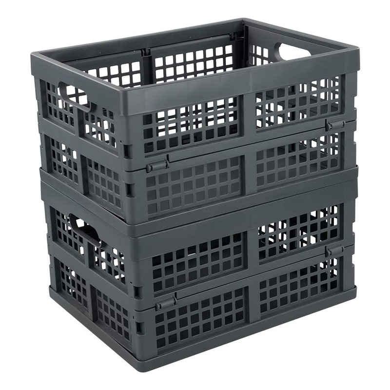 Ggbin 16 Liter Folding Plastic Containers, Grey Plastic Crate, 2