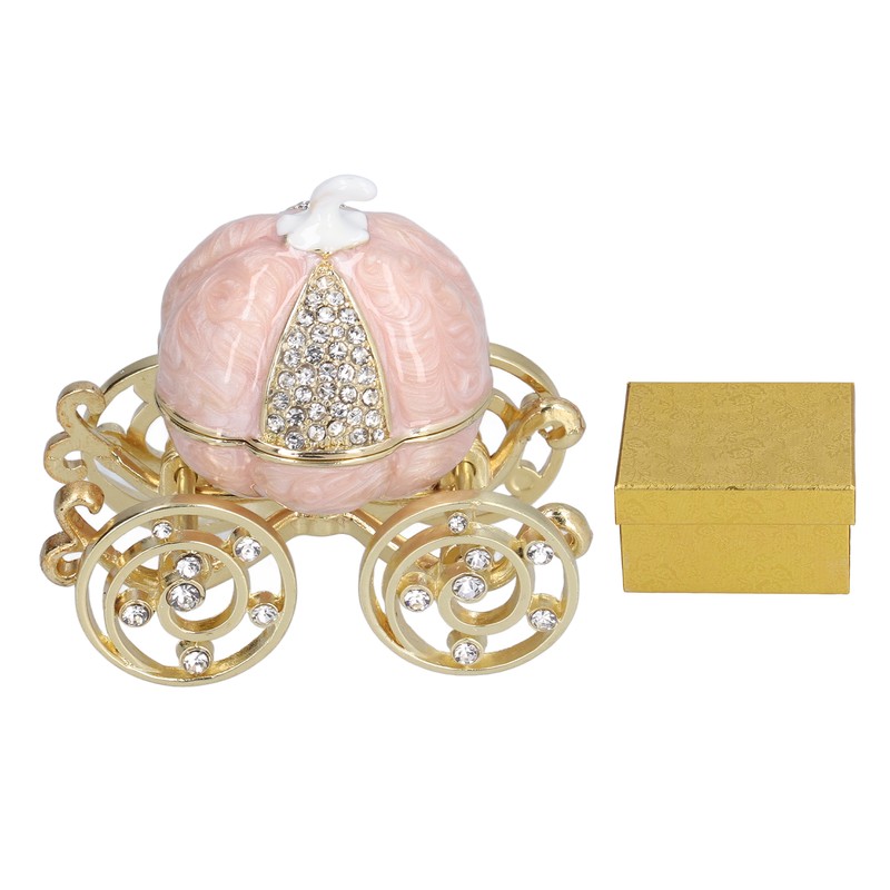 Jewelry Organizer White Golden Pumpkin Carriage Shape Rhinestone Storage Box