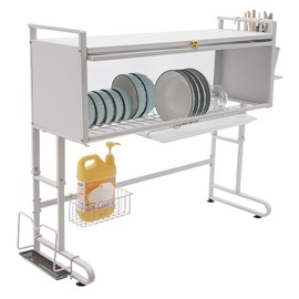 YIYIONCE Over Sink Dish Drying Rack 3 Tier Kitchen Sink Shelf Over The Sink Dish Drainer Drying Rack Sink 3 Adjustable Height Dish Drying Rack Metal Dish Rack for Kitchen (White)| US Stock