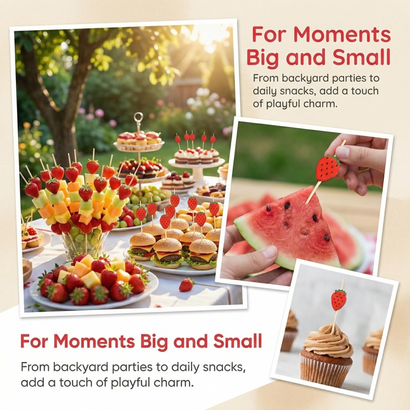 OKKRMGZ 50PCS Strawberry Picks Toothpicks Cute Fruit Sticks and Dipping