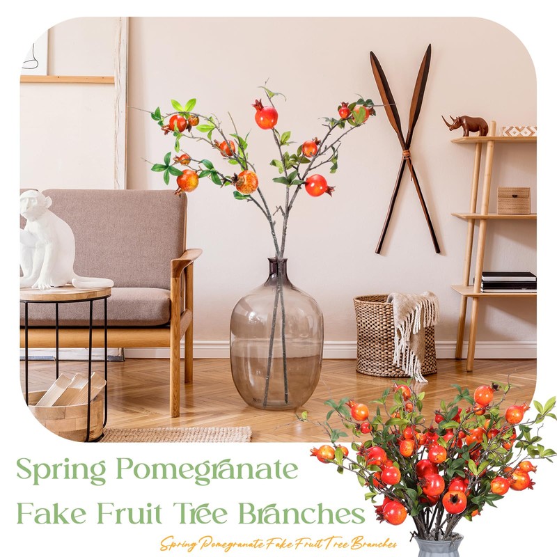 Thiccywoov 10 Pcs 31.5'' Tall Pomegranate Flower Stem Artificial Fruits