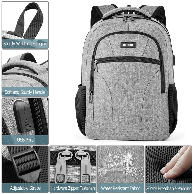 BIKROD Men's School Backpack Boys 15.6 Inch Laptop Bag, gray,