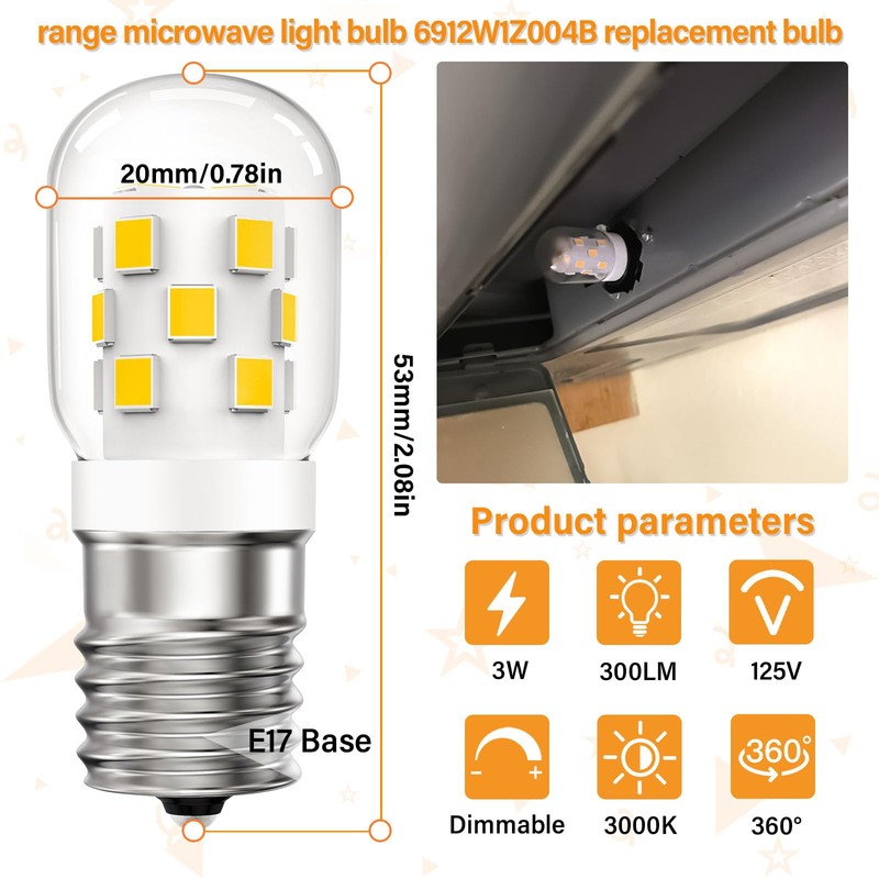 LED Microwave Light Bulbs Under Hood 30W Equivalent,Fit for LG