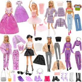24 Pcs 11.5 Inch Girl Doll Clothes and Accessories Include 8 Set Outfits Elegant Suits 8 Pairs of Shoes and 8 Accessories for 11.5 Inch Girl Doll Clothing Storytelling Set