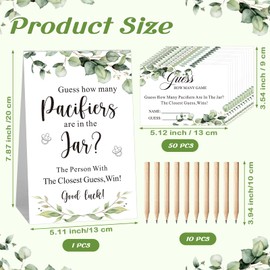 Trandraft 462 Pcs Baby Shower Game Guess How Many Pacifiers Greenery Game Sign with 400 Pacifiers 50 Small Guessing Games Cards 10 Pencils 1150 ml Jar for Guests Gender Reveal (Pink,Green Leaves)