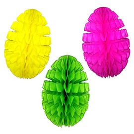 3-Piece Set of Large 16 Inch Honeycomb Tissue Paper Easter Egg Decorations (Solid Yellow, Lime, Cerise)