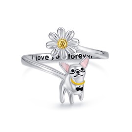 UCADRIT Chihuahua Gifts Dog Ring Sterling Silver Chihuahua Ring Daisy Flower Dog Jewelry for Women