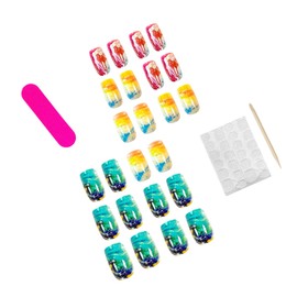 LBPEPAMZ 24Pcs Summer Press on Nails Medium Square False Nails with Ocean Gradient Design Colorful Beach Vacation Glossy Fake Nails Painted Contrasting Colors Full Cover Stick on Nails for Women Decor