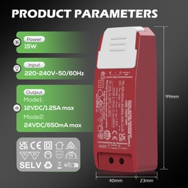 ALUSSO LIGHTING Transformer 230 V to 12 V LED, 15 W LED Transformer 12 V/24 V, LED Driver 230 V to 12 V/24 V, No LED Flicker, No Transformer Noise, LED Low Voltage Transformer for G4 MR16 GU5.3 LED