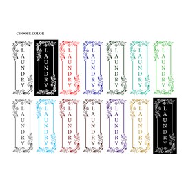 Imagnt Studio Vertical Laundry Decal/Sticker/Mural with Flower/Floral Pattern - Laundry Sign - Vinyl Wall Art Decal - Laundry Door Décor (Permanent Glossy Vinyl, Black, 24x9.5 inches)