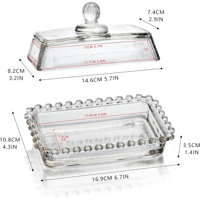 ‌6.7in Clear Glass Butter Dish with Lid for Countertop -