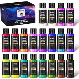 Iridescent Acrylic Paint Set, 20 Chameleon Colors in 2 oz/60ml Bottles, Color-shifting Acrylic Paint Perfect for Artists, Beginners on Canvas, Rocks, Wood, Fabric, Ceramic
