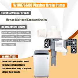 Rafisi Washer Drain Pump W10876600, Washing Machine Water Drain Pump Compatible with Maytag Whirlpool Kenmore Crosley, Replaces W10876600VP W10727777 AP6004933 PS11738156 B25-3A04 AP6004933 PS11738156