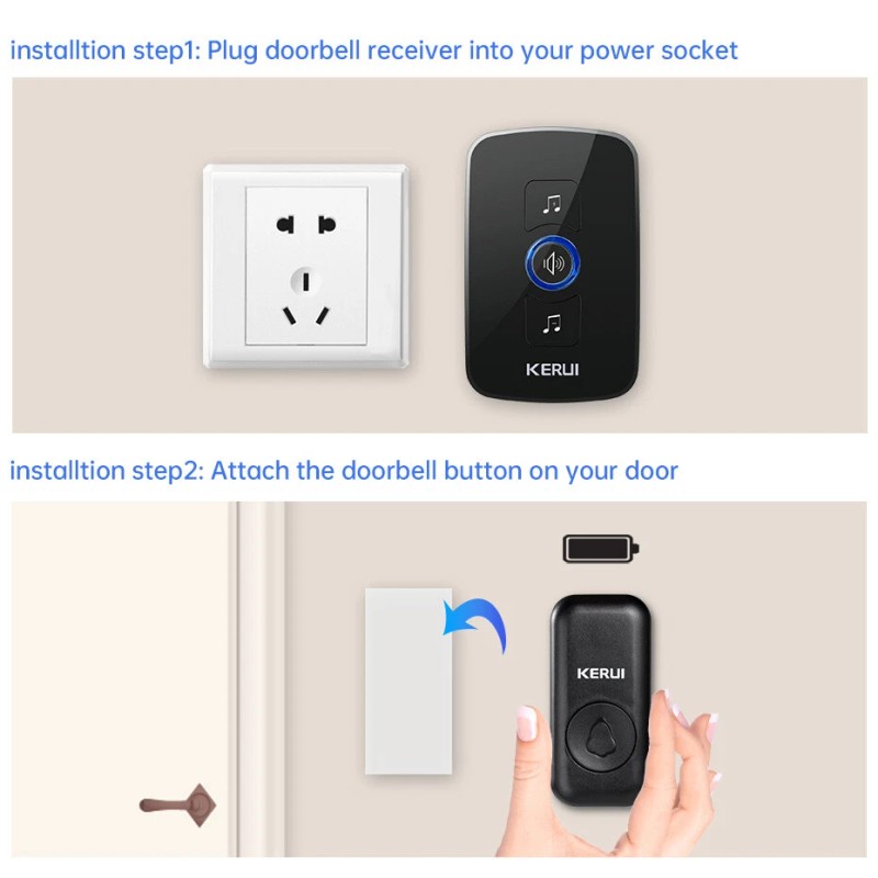 KERUI New Wireless Doorbell Chime Waterproof Plugin Receiver Adjustable Volume