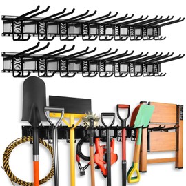 ELEAD 96 Inches Garage Storage, Garage Organization, Garden Tool Organizer Wall Mount, 18 Adjustable Heavy Duty Metal Hooks, Holds Up to 1460 lbs, Yard Tool Organizer for Garden, Yard, and Shed