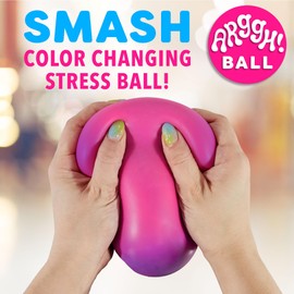 Power Your Fun Arggh Stress Ball for Adults and Kids - 3.75 Inch Large Tension Relief Ball Fidget Toy, Color-Changing Calm Stress Relief Kid Sensory Balls Squishy Toys for Girls and Boys (Pink/Purple)