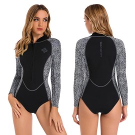 Seaskin Womens One Piece Long Sleeves Shorty Wetsuit 2mm