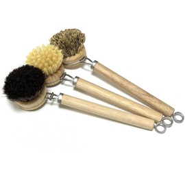 Long Handle Palm Pot Brush, Bamboo Dish Scrub Brushes, Sisal Bristles Brush, Durable Scrubber Cleaning Kit with Union Fiber and Tampico Fiber for Cleaning Pots, Pans