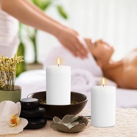 2.75“ x 4” Hand Poured Unscented Candles, Dripless Pillar Candles Set of 6, Long Burning, Clean and Neat, Burn Time Approx. 90 Hours, Rustic, Weddings, Dinner Parties, Christmas, and Home Décor