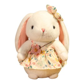 Bunny Plush Toy Soft Comfortable Plush Fabric Full Filling PP Cotton White Bunny Doll with Floral Skirt Yellow 40cm/15.7in