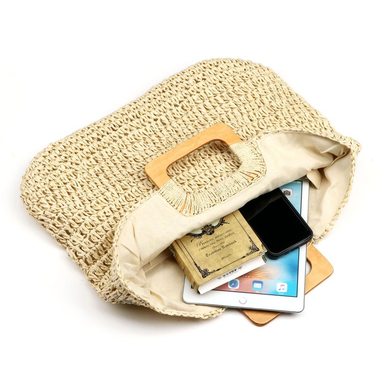 Large Handwoven Straw Bag Travel Shopping Handbag Woven Straw Beach