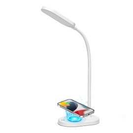 Aigostar LED Desk Lamp, Children's Table Lamp with 3 Adjustable Brightness Levels, Bedside Lamp with Wireless Charging and 100 cm Cable, Flexibly Adjustable, Touch Control, 5000 K