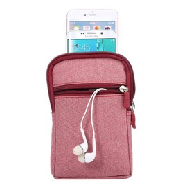 DFV mobile - Universal Multi-Functional Vertical Stripes Pouch Bag Case Zipper Closing Carabiner for Highscreen Boost - Red (17 x 10.5 cm)