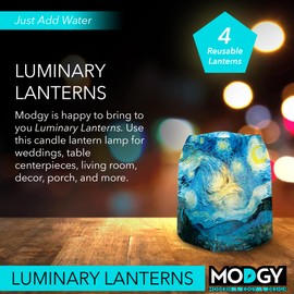 MODGY Luminary Lanterns Candle Holder Decorative Indoor Outdoor, for Wedding Centerpiece Decoration Outside Patio, with Flameless Floating LED Candles Vincent Van Gogh Starry Night, Pack of 4