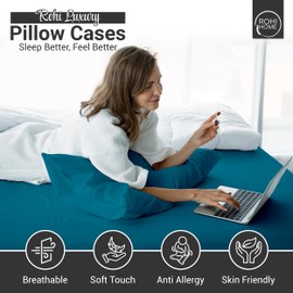 Rohi Polycotton Pillowcases 2 Pack - Easy Iron Bed Pillow Cover - Cool and Comfortable pillow case (Pillowcases,Teal)