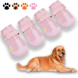 XSY&G Dog Boots,Waterproof Dog Shoes,Dog Booties with Reflective Strips Rugged Anti-Slip Sole and Skid-Proof,Outdoor Dog Shoes for Medium Large Dogs 4Pcs Pink-Size 6