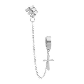 Chain Earrings, Ear Cuff, Long Chain, Cartilage Clip, Crosses, One Ear, Stainless Steel, Stainless Steel, No Gemstone