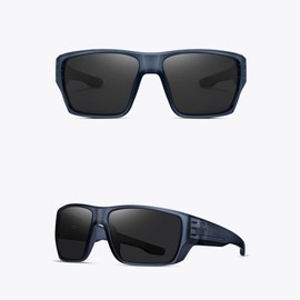 TICHSYGIA Sports Polarized Wrap Sunglasses For Men - Fishing Glasses UV Protection Rectangle, Black Frame/Blue Lens