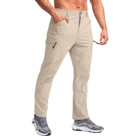 Pudolla Men's Lightweight Hiking Pants with 3 Zipper Pockets Quick Dry Water Resistant Fishing Travel Pants Khaki S