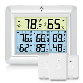 Urageuxy Indoor Outdoor Thermometer Wireless Weather Station with Temperature and Humidity Monitor Digital Hygrometer with 3 Remote Sensors, Min/Max Record,℃/℉ Switcher, Backlight, White