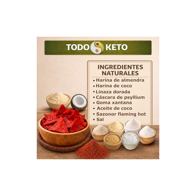 Totopos Keto Botana de Almendra 20 Piezas Horneados (Flamin Hot)