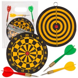 MIJOMA Mini Dart Game with 3 Metal Darts - Double-Sided Wooden Target Diameter 15 cm - Classic Throwing Game for Teenagers & Adults - Indoor & Outdoor