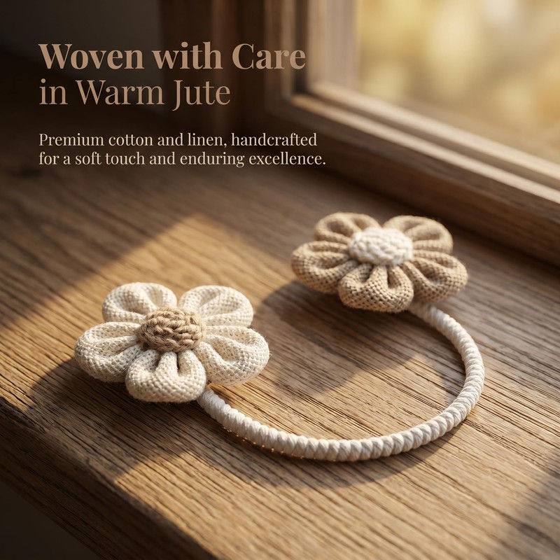 2 Pack Sunflower Curtain Tiebacks, Cotton Linen Boho Window Holdbacks