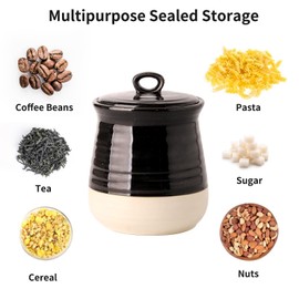 HASENSE Ceramic Food Storage Jar with Airtight Lid, Coffee Cookie Containers for Kitchen Counter, 30 FL OZ Kitchen Canisters for Coffee Beans, Tea, Sugar, Candy, Black Kitchen Decor