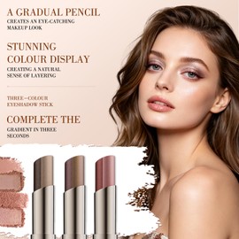 3-Color Gradient Eyeshadow Stick, Waterproof Cream-to-Powder Eye Shadow, Long-Lasting Blendable Matte & Shimmer Makeup for Daily Wear, #02 Smoke Gray (Pearl)