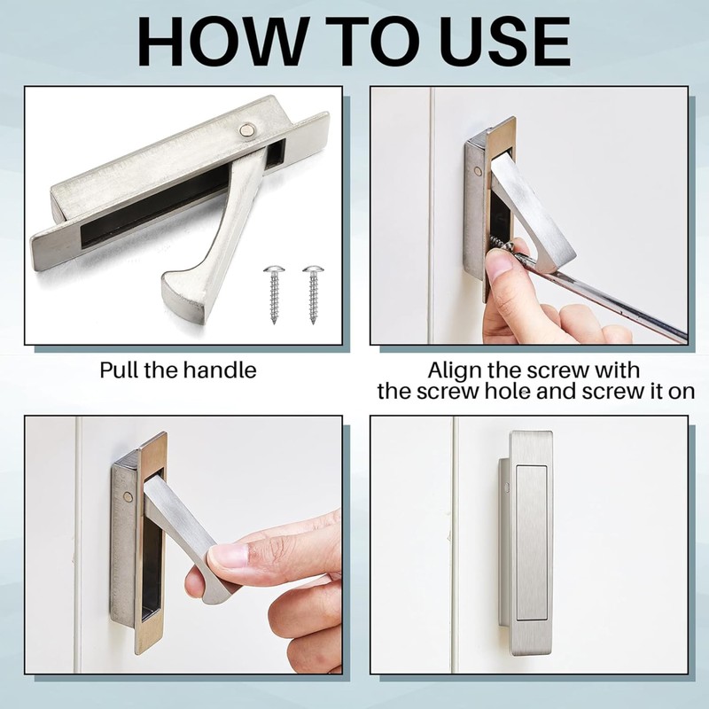 2 Pcs Pocket Door Pull Handle,Flush Mount Door Pull,Hidden Pocket