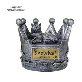 Resin Crown - Styled Cat Urn, Custom Nameplate Available - Ideal for Cat Owners Remembering a Departed FelineColor: Gray, Size: One Size