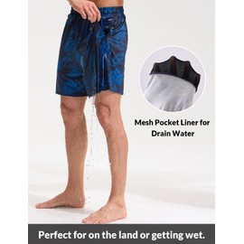 BALEAF 5 inch Swim Shorts for Men with Compression Liner Quick Dry Mens Swim Trunks Bathing Suit Beach Shorts with Zippered Pockets Blue Floral 3XL