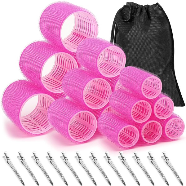 Hair Rollers Self Gripping Hair Rollers 30 Pieces Set with 18 Heat Resistant Hair Rollers, 3 Sizes (6 Large Rollers, 6 Medium Rollers and 6 Small Rollers) and 12 Clips for Long, Medium, Short Hair