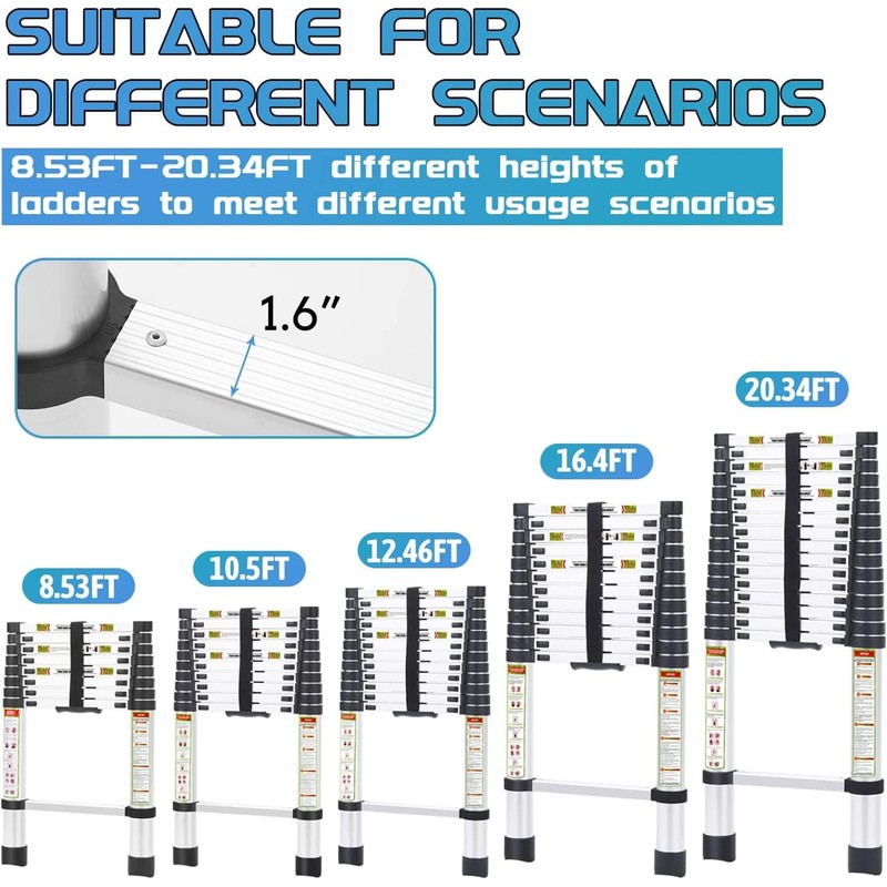 RIKADE Telescopic Ladder, 6.5FT Aluminum Telescoping Ladder with Non-Slip Feet,