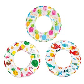 eMKay® Pack of 2 20-inch (51cm) Assorted Inflatable Swim Rings for Kids – Lively Print Pool Rings with Clear Top – Fruit, Coral Reef & Novelty Designs– For Ages 3–6 –Ideal for Pool & Holiday Water Fun
