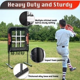 9 Hole Pitching Net with Strike Zone, Baseball Pitching Target, Softball Pitching Net, Portable Pitcher Training Equipment Height Adjustable（Black）